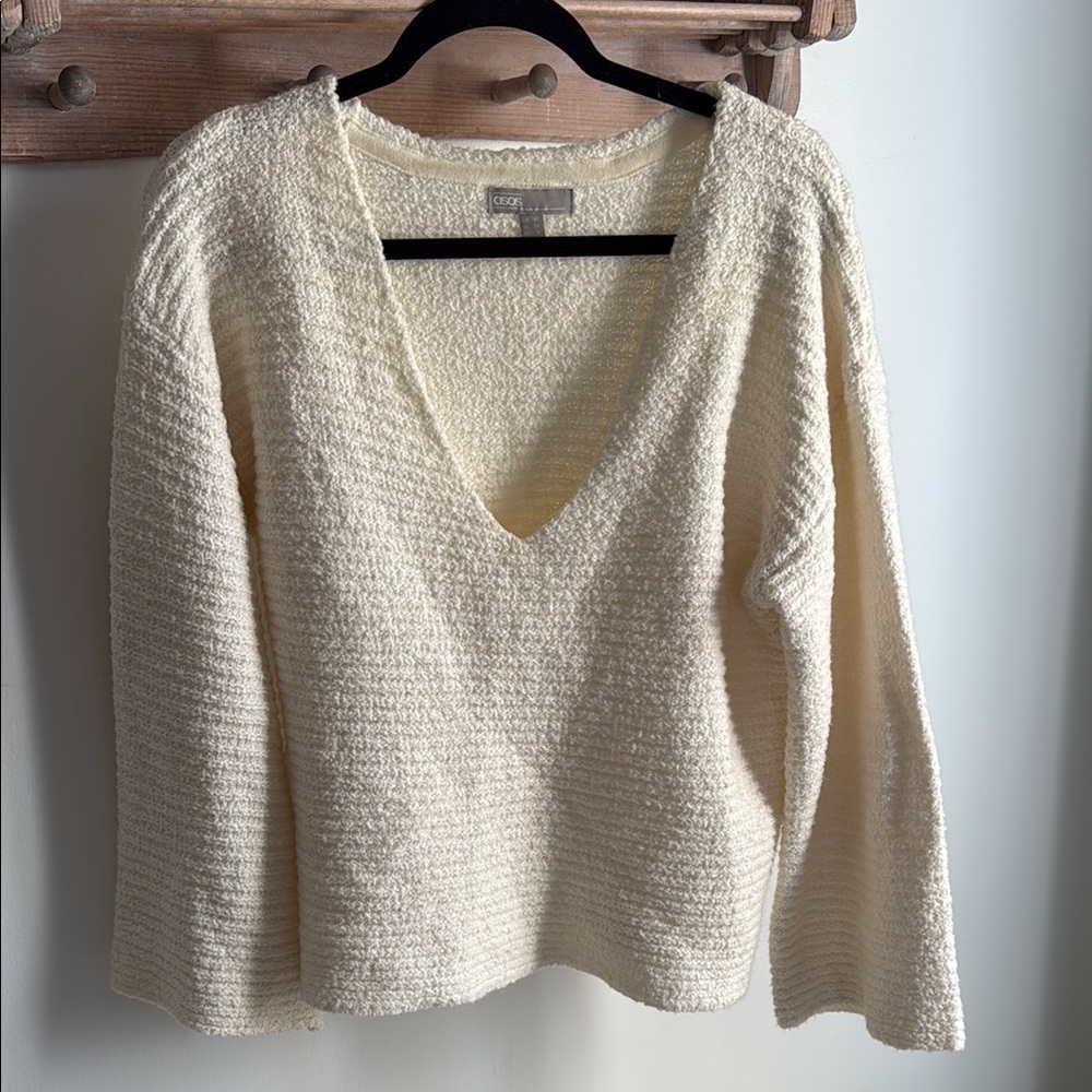 ASOS Cream Chunky Knit V-Neck Sweater